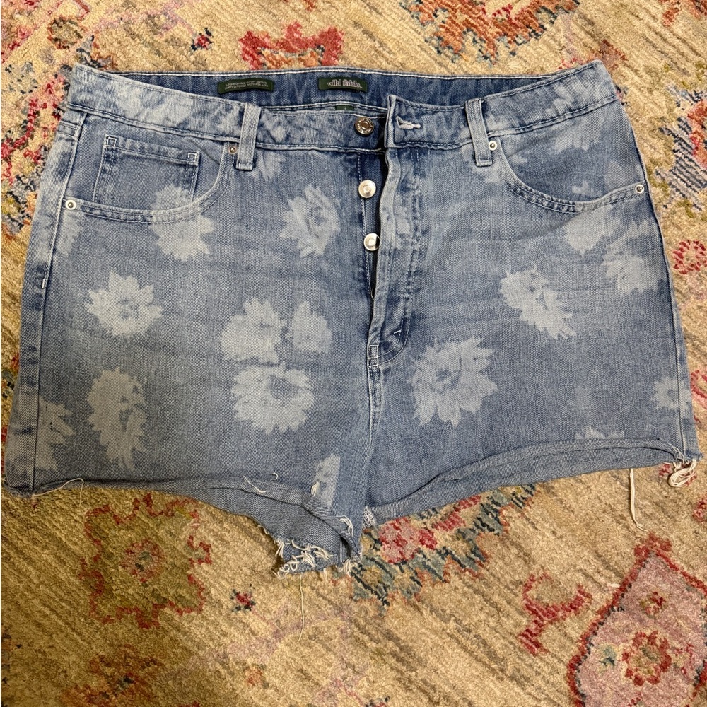 wild fable Light Blue Floral Denim Button-Front Shorts